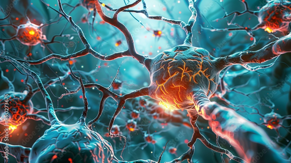 Aufkleber a detailed illustration of a neuron network with complex branching structures