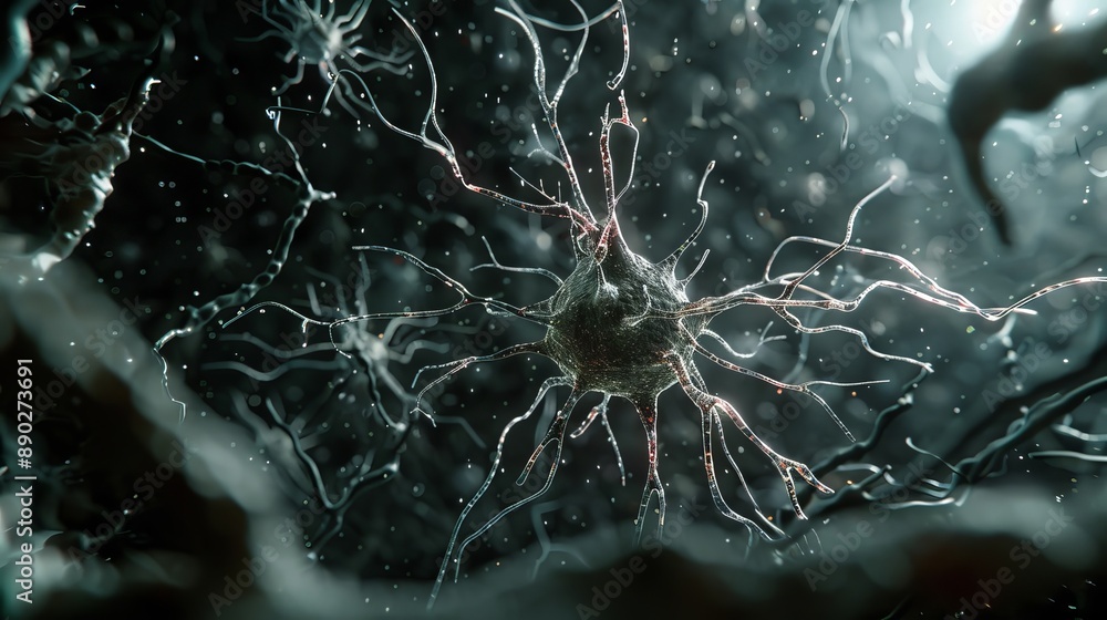 Aufkleber a detailed microscopic view of a neuron cell with multiple axons and dendrites