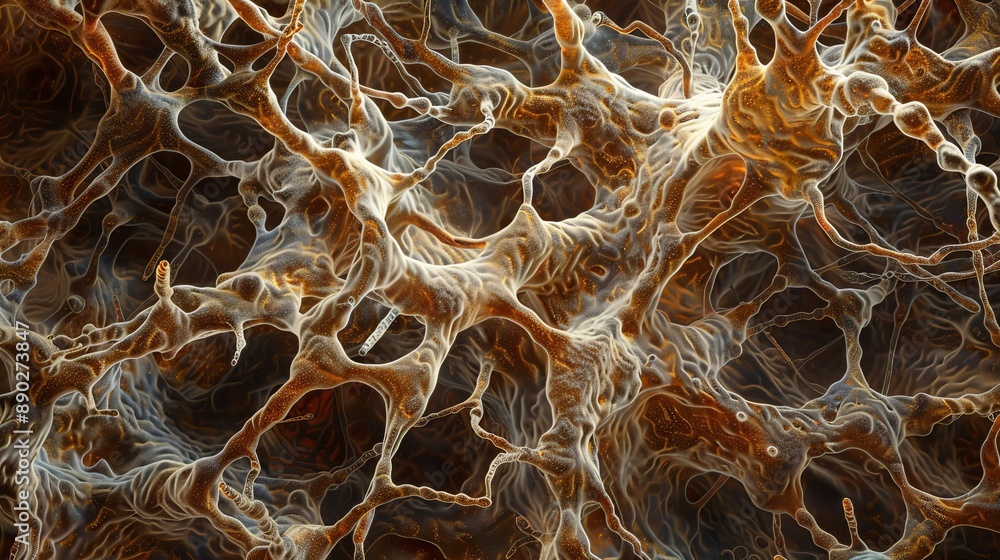 Poster detailed microscopic image of a complex network of interconnected structures