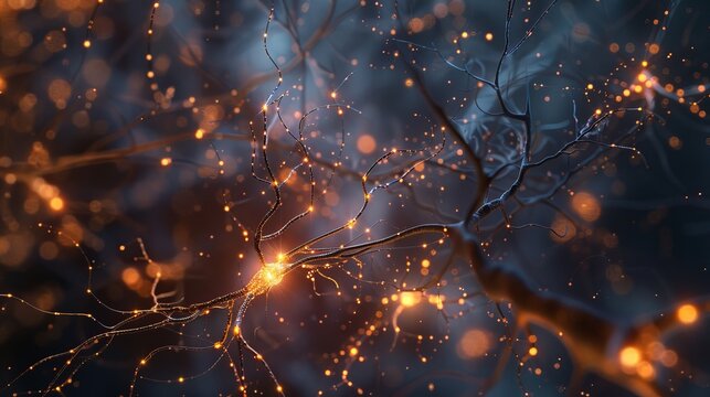 Abstract illustration of a neuron firing with glowing light