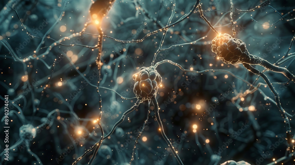 Poster close up of a neuron in a complex network of neural connections