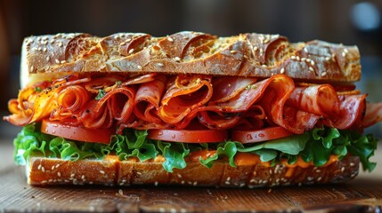 Delicious Smoked Meat Sandwich on a Sesame Seed Bun