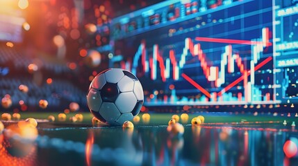 Soccer ball and stock charts - sports betting concept for soccer and futbol use. 