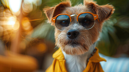 Close-up portrait of a dog wearing glasses