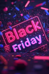 black friday sale poster illustration in neon style 