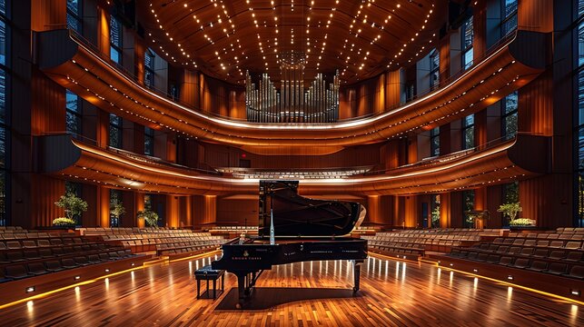 Prestigious award ceremony flyer depicting an open area concert hall with grand piano with a writing space in the center for congratulatory wishes and ceremony information