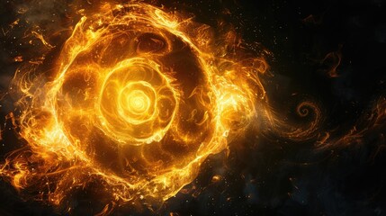 Obraz premium A golden spiral pattern emerges from the center, expanding outward with delicate curves and lines against a deep black background, creating a mesmerizing vortex shape.