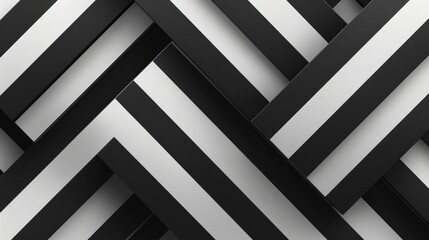 Fototapeta premium Elegant black and white diagonal stripes create a striking background, featuring a monochrome design with abstract shapes.