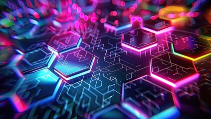 Obraz premium Abstract Neon Hexagon Background