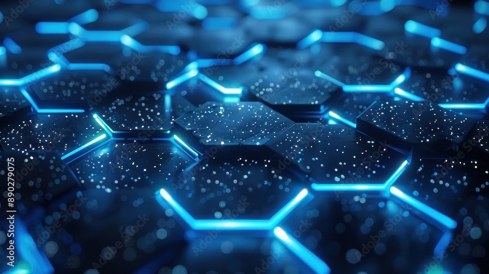 Poster futuristic hexagonal pattern with glowing blue connections for technology background