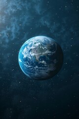 Naklejka premium minimalistic logo saying , blue background, earth in background, Hyper-realistic photography, realistic light and shadow, luminous effects, 3D, ue5, Unreal Engine, generative ai