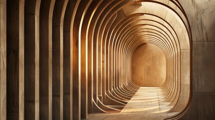 Abstract Wooden Tunnel with Light