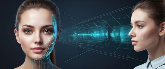 A futuristic digital portrait illustrating the intersection of technology and human beauty, emphasizing innovation and AI concepts.