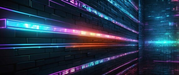 Fototapeta premium A vibrant, futuristic wall with glowing neon lines, perfect for technology concepts, art projects, or modern media backgrounds.