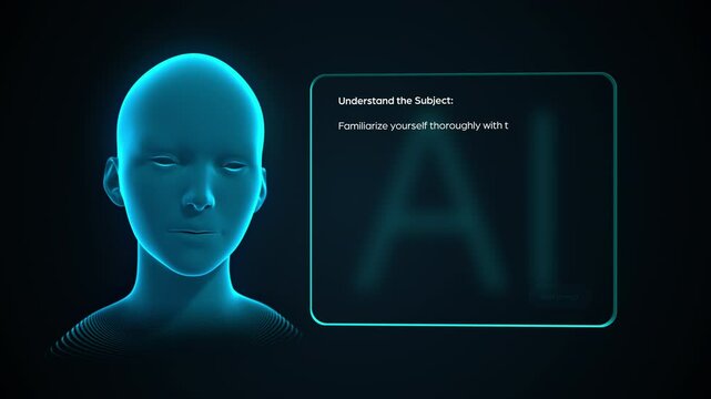 Screen Replacement with an AI LLM Software. User Typing a Prompt and Asking a Question "How to Write a Review". Internet Tool with a Robot Avatar Answering with Insightful Tips and Helpful Suggestions