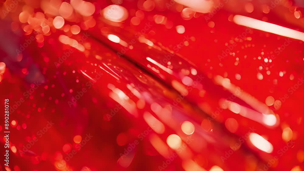 Poster a closeup of a candy apple red car paint finish with layers of bright red and gold flecks creating a