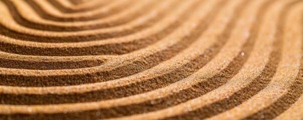 Naklejka premium Close-up of raked sand in a zen garden showing intricate patterns that create a serene and calming effect.