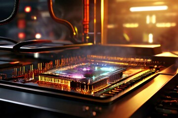 Obraz premium Semiconductor, wafer, new technology, CPU, semiconductor design, ultra-fine process, Semiconductor production, semiconductor design, floor plan, drawing, artificial intelligence, memory, RAM, CORE,