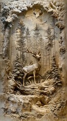 Beautiful deer 3d relief wallpaper. Mural wallpaper. Wall art. AI generated illustration