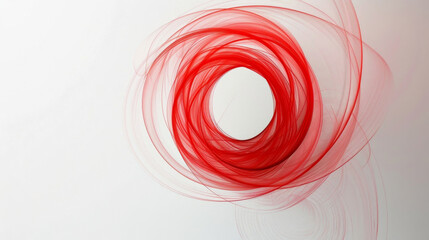 Abstract red swirl, minimalistic design, white background, evokes motion and energy. Ideal for tech presentations, creative projects, or mindfulness apps.