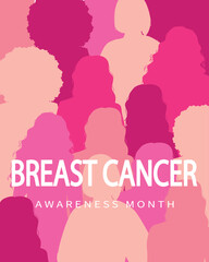 Breast cancer vertical banner. Women silhouette in pink colors. Disease prevention, solidarity or charity campaign flyer.