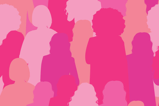 Seamless pattern with women silhouette in pink colors. Breast cancer concept. Disease prevention, solidarity or charity campaign flyer.