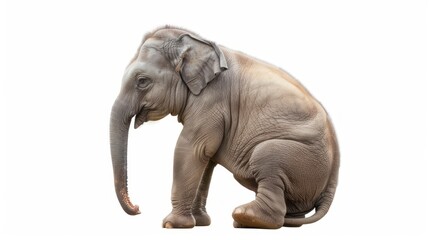 Obraz premium A Young Elephant Sitting on a White Background