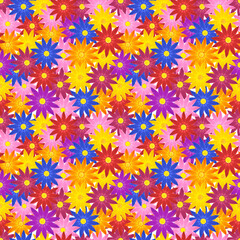 seamless summer pattern: bright multicolor flowers against white