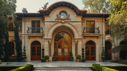 Extravagant villa with large wooden doors and arched windows