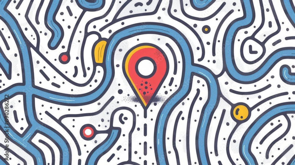 Aufkleber abstract location map pin on maze background. illustration of a red location pin on an abstract maze