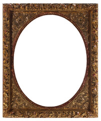 An old picture frame with an oval cutout in the center in PNG format on a transparent background.