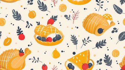 Seamless pattern with cute hand drawn food illustration.