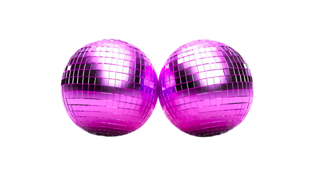 Pink and purple disco balls isolated on a transparent background, png	