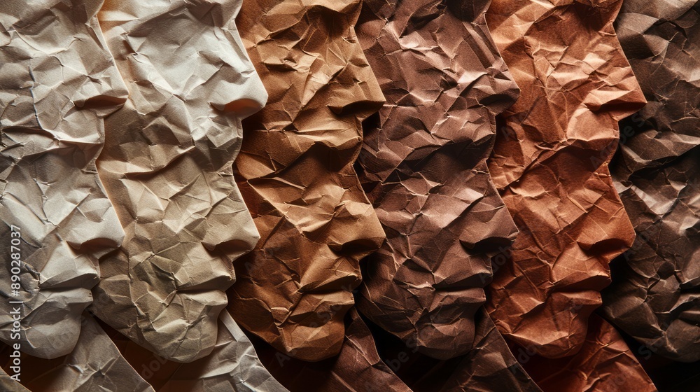 Poster crumpled paper faces diversity. abstract faces formed from crumpled paper in various shades of brown