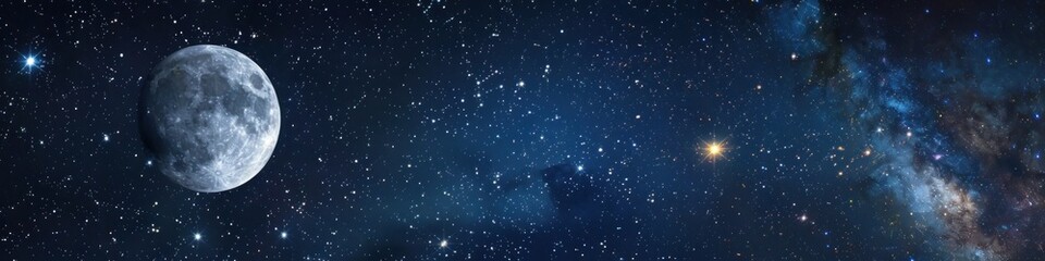 A mesmerizing starry night sky with constellations and a luminous moon, perfect for a dreamy bedroom.