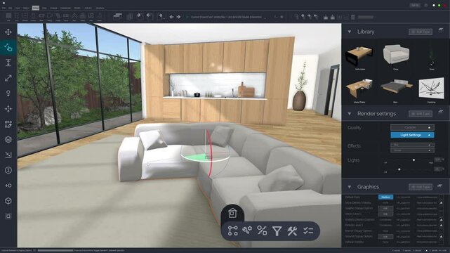 User Exploring Advanced Interior Design Software with Realistic 3D Models of Modern Kitchens, Bedrooms, and Living Rooms. Interior Designer Creating a Comfortable Home for a Client. Screen Replacement