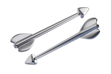 Set of silver old arrows isolated on white background. Metallic Cupid's arrows. 3d rendered illustration