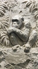 Beautiful chimpanzee 3d relief wallpaper. Mural wallpaper. Wall art. AI generated illustration