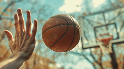 Fototapeta premium Basketball in Flight: A Moment of Skill and Action