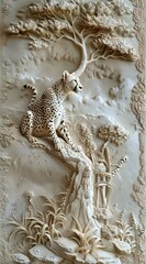 Beautiful cheetah 3d relief wallpaper. Mural wallpaper. Wall art. AI generated illustration