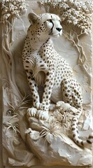 Beautiful cheetah 3d relief wallpaper. Mural wallpaper. Wall art. AI generated illustration