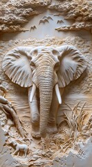 Beautiful elephant 3d relief wallpaper. Mural wallpaper. Wall art. AI generated illustration