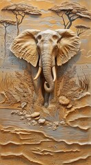 Beautiful elephant 3d relief wallpaper. Mural wallpaper. Wall art. AI generated illustration