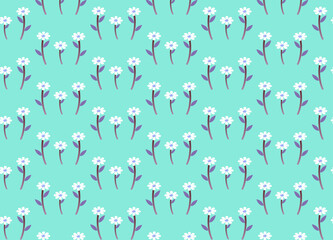 pattern with daisy flower cartoon on turquoise blue background. daisy cartoons vector illustration.