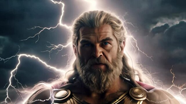  Zeus, Greek God of Thunder, Amidst Lightning Storm.