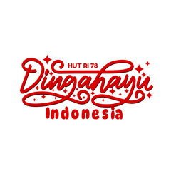 Red lettering with white background and stars, Dirgahayu Indonesia HUT RI 78.	