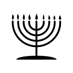 Menorah candelabrum with nine lit candles graphic icon. Candlestick in the form of a menorah sign isolated on white background. Vector illustration