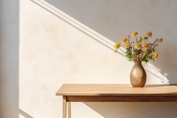 Colorful Floral Arrangement in Ceramic Vase on Wooden Table, Home Decor Interior Design