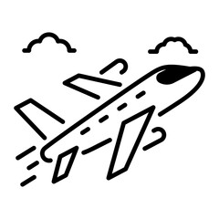 A flying airplane, line style icon