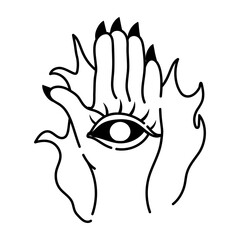 Mystic hand icon in doodle style 